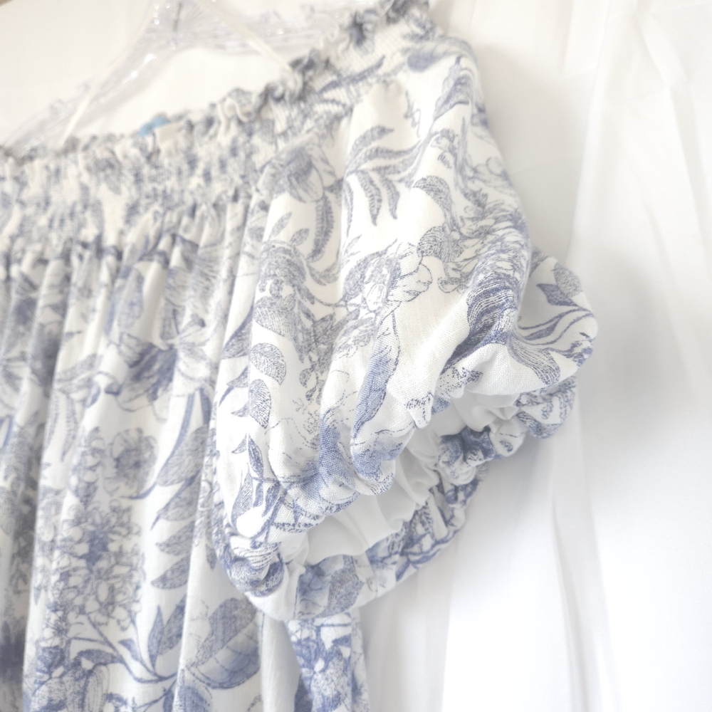 Floral Off-Shoulder Top - Blue and White - Picture 5 of 10